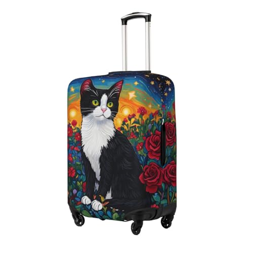 Black And White Cat Roses Luggage Cover Suitcase Cover Protector Travel Suitcase Cover2