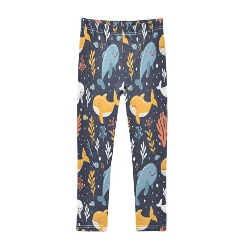 Bolaz Toddler Girls Leggings Printed Yoga Pants Leggings Yellow Blue Whale for Kids