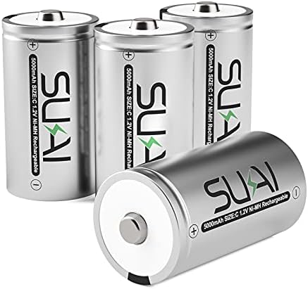SUKAI Rechargeable C Batteries - NiMH Batteries C Size High Capacity 5000mAh (4 Pack)