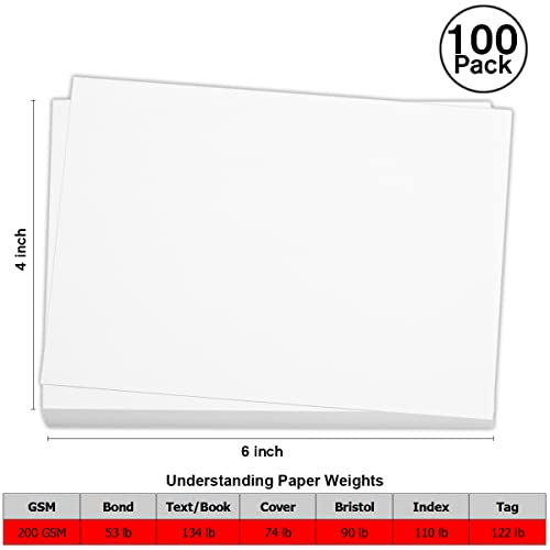 100 Pieces 4" X 6" White Cardstock, Heavyweight Cardstock Sheets Blank Invitation Paper Greeting Cards Printable, 74Lb Cover 200 Gsm/White #TOP1
