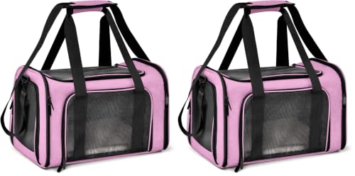 Image of Henkelion Pet Carrier for Small Medium Cats Dogs Puppies up to 15 Lbs, TSA Airline Approved, Soft Sided, Collapsible Travel - Pink (Pack of 2)