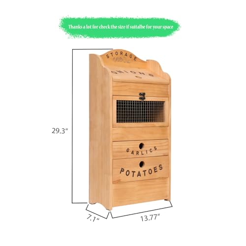 Potato Bin Veggie Organizer Rustic Pine Wood Potato, Onion & Garlic Storage Bin | Kitchen Organizer | Solid Wood Veggie Box | Compact Kitchen Box (13.77" L x 7.1" W x 29.3" H)
