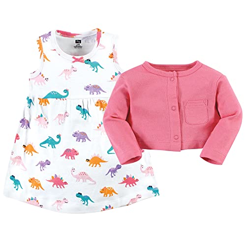 Image of Hudson Baby Girls' Cotton Dress and Cardigan Set