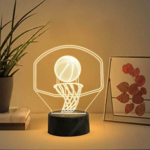 Image of 3D Illusion Basketball Desk Table Lamp with Warm White Light & On /Off Touch Button | USB Button | Birthday Gift for Basketball Player