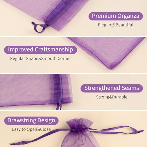 Image of 50PCS Purple Organza Bags 4x6, Small Gift Bags Mini Organza Sachet Potpourri Bag Jewelry Bag Drawstring for Birthday Wedding Mother's Day Treat Party Favors Gifts Wrapping Supplies