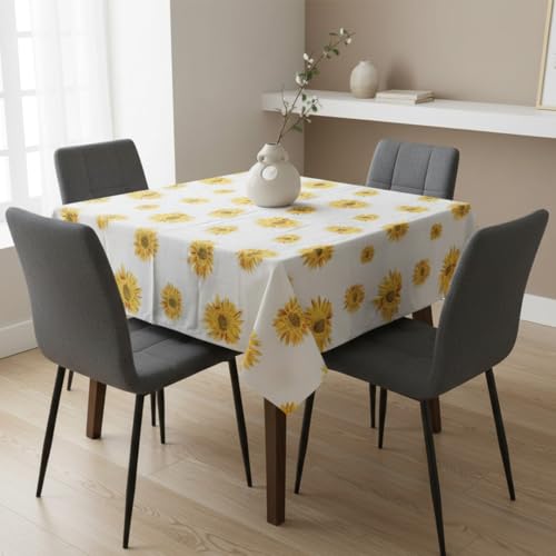 Image of HOMEMONDE 100% Cotton Premium Dining Table Cover 45 x 45 Inches Floral Printed Table Cloth for 4 Seater, Square Centre Table Cover (114 x 114 CM, Sun Flower - Multicolor)