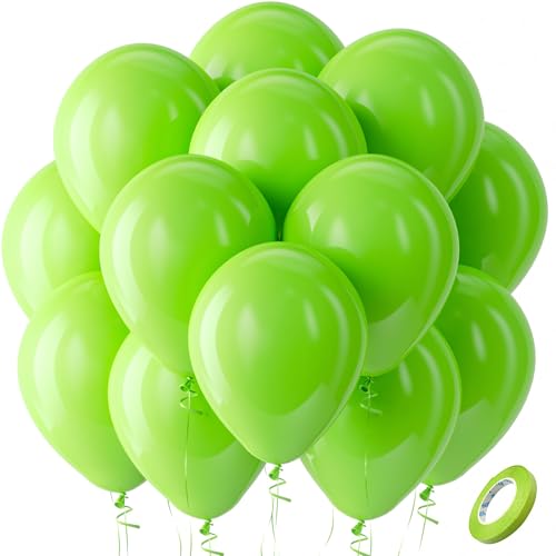 Bezente Lime Green Latex Party Balloons - 100 Pack 12 inch Light Green Balloons Round Helium Fruit Green Balloons for St. Patricks Day Birthday Dinosaur Jungle Golf Football Theme Party Decoration