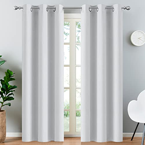 Yakamok 84 Inch Length Room Darking Curtains for Bedroom, Light Blocking Drapes Room Darkening Thermal Insulated Solid Grommet Panels for Living Room(38Wx84L, Greyish White, 2 Panels)
