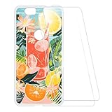 ESCAMOT Bedruckte Hülle + 2 Glas Schutzfolie Kompatibel mit Huawei Nexus 6P, Stoßfeste Weiche Cover & HD Klare Tempered Glass Folie (Sommerzeit)