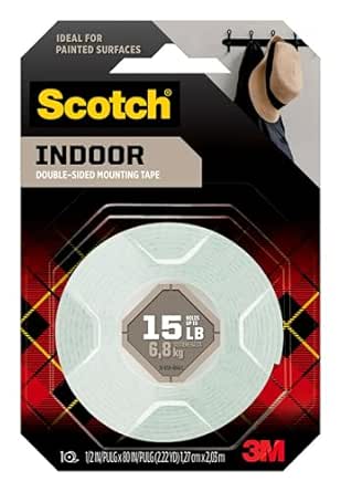 Scotch Indoor Double-Sided Mounting White Tape, 3/4 in x 75 in (6.25 ft), Features 3M Industrial Strength Adhesive, Delivers a Strong &amp; Permanent Bond on Contact, No Mess or Tools (110)
