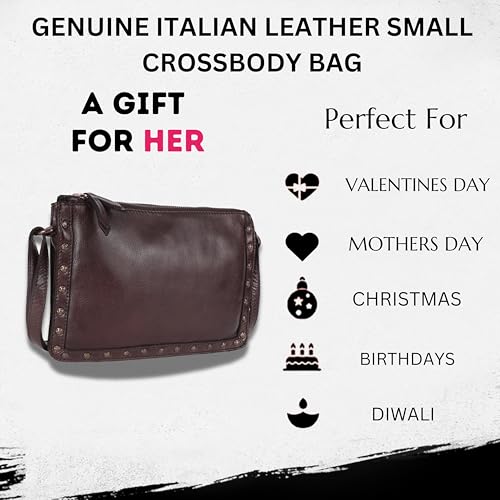Image of Genuine Italian Leather Boho Studded Crossbody Shoulder Bag - Stylish, Durable, & Perfect for Everyday Use for women
