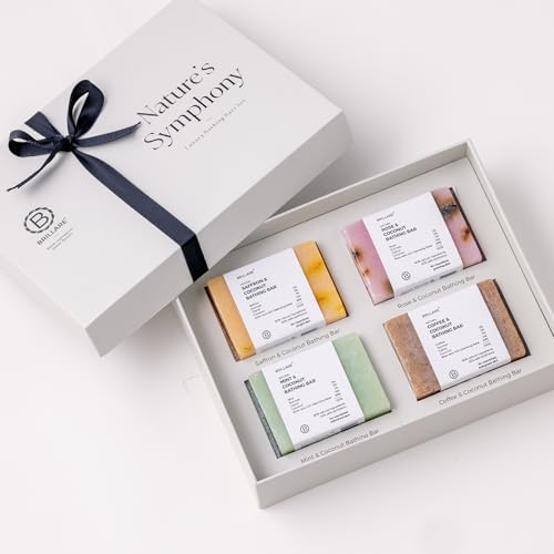 Image of Brillare Nature's Symphony Bathing Bar Gift Box | Saffron & Coconut, Rose & Coconut, Mint & Coconut, Coffee & Coconut Bathing Bars | Ideal Gift Special Occasions (Pack of 4)