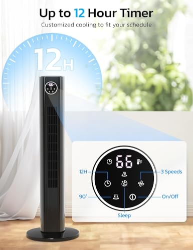 Image of ZAFRO 36 inch Tower Fan, 90Oscillating Floor Fan with 4 Modes, 3 Speeds, Remote Control, 12H Timer, Quiet Standing Fan for Bedroom & Living Room, Grey
