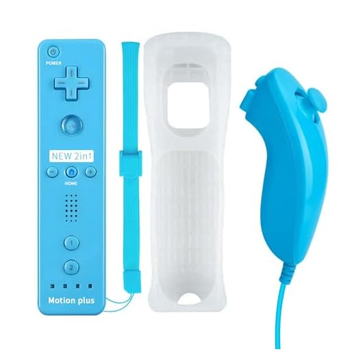 QUMOX 2 en 1 Manette pour Wii, Manette Nunchuck, Contrôleur Télécommande, Console Remplacement, Built in Motion Plus, avec Etui de Protection en Silicone pour Wii et Wii U Bleu
