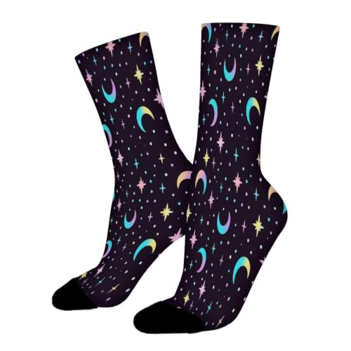 SNRLZUY Starry Night Moon Pattern Crew Socks
