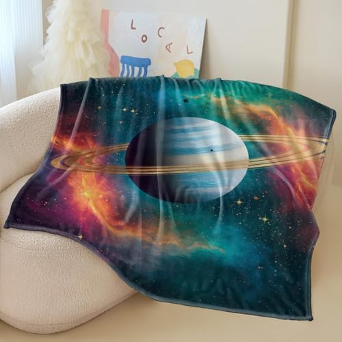 Couverture en flanelle Saturne jeté de lit design galaxie imprimé 130x150