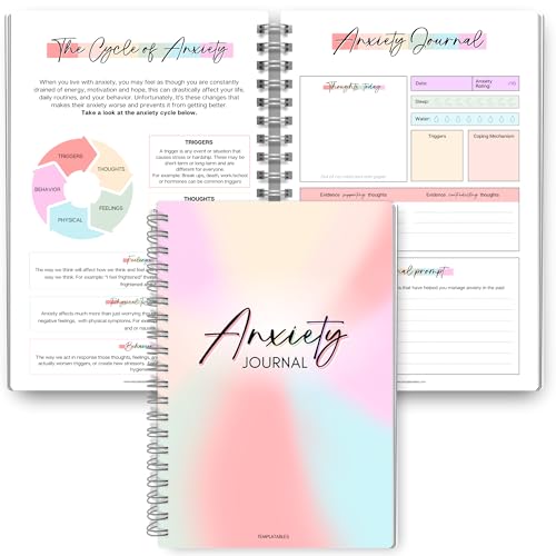 Templatables Anxiety Journal, Anxiety Worksheets, Anxiety Relief Workbook, Guided Prompts, Cbt Therapy Notebook, Mental Health Wellness | A5 (Colorful