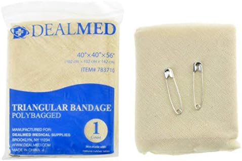 Dealmed Latex-Free Triangular Bandages – 12 Cotton Bandages with 2 Safety Pins, 40" x 40" x 56" Compression Bandage Wrap, Wound Care Product for First Aid Kit and Medical Facilities