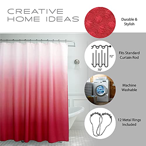 Creative Home Ideas – Ombre Shower Curtain Set | Textured Design | Includes 12 Rust-Resistant Easy Glide Metal Rings | Modern Bathroom Décor | Measures 70” X 72” | Light Burgundy Red #TOP3