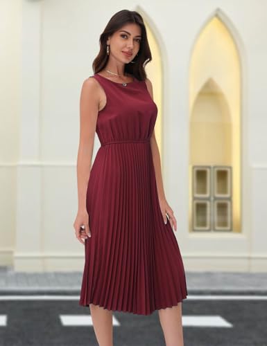 DRESSTELLS Women's Cocktail Party Midi Pleated Dresses, Formal Wedding Guest Aline Casual Work Dress 20252