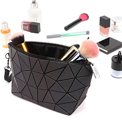 Tikea Small Makeup Bag For Purse Luminous Travel Cosmetic Bag Fashion Geometric Clutch With Wristlets