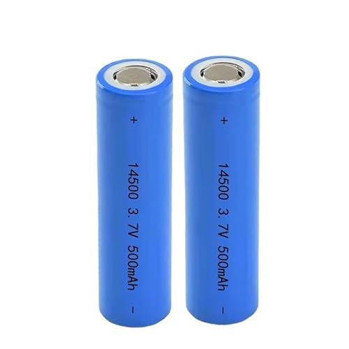 GHERTFPY 3.7V 500mAh 14500 Rechargeable Battery 2Pcs Flat Top Battery for Headlamp,LED Flashlight,Mini Fans etc.