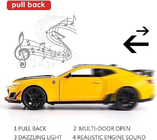 Image of Metal Pull Back Diecast Car 1:32 CHEVROLATE Camaro Pull Back Car Model with Sound Light Boys Gifts Toys for Kids【Pack of 1】,multicolor