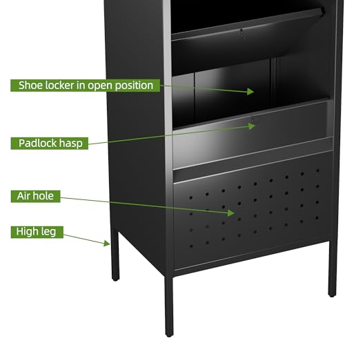 Image of SUPEER Metal Locker with Hanging Rod,Metal Storage Locker with Interior Box and Ventilation Grille,Suitable for Gym,Basketball Gym,Gymnasiums,Utility Room,Assembly Required,Black