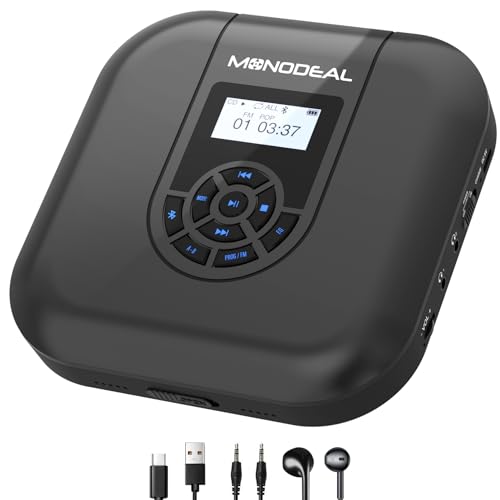 MONODEAL CDプレーヤー Bluetooth ポータブルCDプレーヤー スピーカー内蔵 LEDスクリーン付き リピート/A-Bリピート機能付き MP3/CD-R対応 5EQエフェクト機能 持ち運び 車/家庭用 ストレス解消/語学学習/音楽鑑賞/子供教育 ブラック