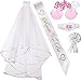 Produktbild Bachelorette Party Braut-Kit, 1 weißes Doppelband-Rand-Center-Kaskaden-Braut-Hochzeits-Hochzeitsschleier mit Kamm, 1 Braut-Satin-Schärpe, 1 Abzeichen, 1 Beinspitze, 1 rosa Braut-Brille