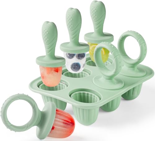 JRISBO Moule à Glace pour Bébé, 6X 17ML Mini Moule Crème Glacée en Silicone sans BPA avec Bâtonnets de Dentition pour Enfant, Petit Popsicle Mold Purée...