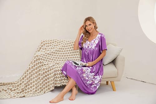 Image of House Dresses for Women with Pockets Mumu Dresses Short Sleeve Moo Moos for Women Nightgown Duster Lounge Dress S-3XL