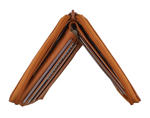 Marshal Genuine Leather Men's Zipper Zip-Around Organizer Bifold Wallet Black Brown Tan!3
