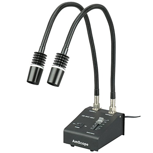 AmScope LED-6W Powerful 6 Watt LED Dual Gooseneck Lights Illuminator Black 1 Count (Pack of 1)