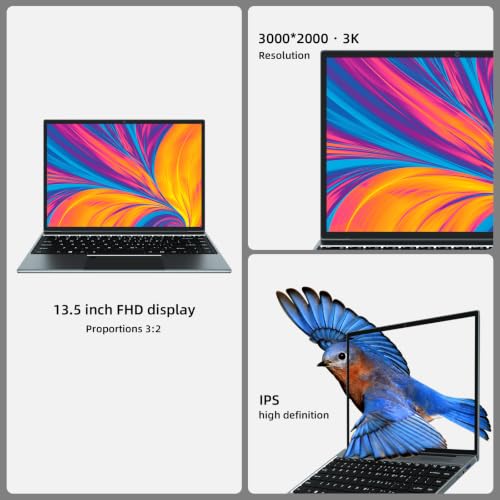 Image of 13.5 inch Laptop Computer, 3K Full HD IPS Screen, Win 11 Laptop with N4120 Quad Core Processor, 8GB RAM 256GB SSD, Backlit Keyboard, Touch ID, WiFi, USB, HDMI, Bluetooth, Type-C,webcam, slim laptops