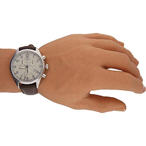 Image of Timex Mens Chronograph Quartz Watch with Leather Strap, Brown, Strap