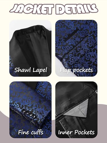 Mens Slim Fit Suit Jacket Tuxedo Blazer Flap Pockets Jacquard Shawl Lapel Shirt Bow Tie Prom Wedding Business Dinner3