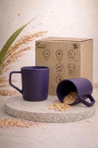 Image of Coffee Mug Set Made with Rice Husk & Bio Composite Material | TurtleBrew Coffee Mug Travel | Microwave & Dishwasher Safe (Purple, 200 ml Pack of 2)