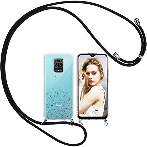 Nupcknn Funda con Cuerda para Xiaomi Redmi Note 9S/ 9 Pro/Pro MAX, Carcasa Transparente TPU Suave Silicona Case con Correa Colgante Ajustable Collar Correa de Cuello Cadena Cordón(Transparente)