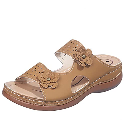 Orthopedic Arch Support Sandals Plantar Fasciitis Arch Support Sandals for Feet Casual Platform Beach Shoes (Color : Brown, Size : 5.5 US)