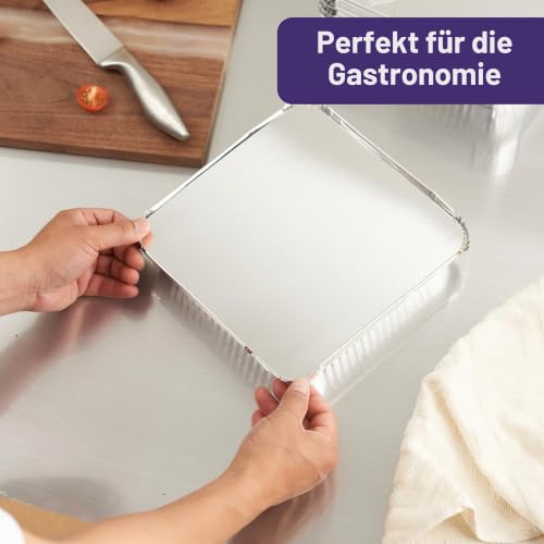 MATANA 25 Aluschalen mit Deckel – 23×23 cm (1300 ml), 4.7 cm tief | Schwerlast-Aluminium Backofen- & Grillschalen – Robuste Auflaufformen (Aluform), Stapelbar, Ofen- & Gefrierschrankgeeignet