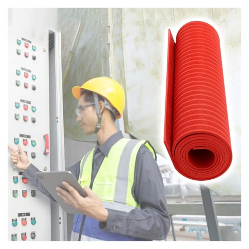 High Voltage Insulated Rubber Mat Cuttable, Electrical Non Slip Insulating Mats for Power Electrician, Large Distribution Room Safety Matting for Home Commercial(Red,6'x3/16