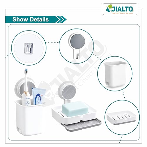 Image of JIALTO Wall Mounted Toothbrush Holder & Soap Box for Bathroom, Non-Drill Self Adhesive Magic Sticker Toothbrush Stand, Removable Drain Tray & Waterproof (Singal Soap Box White, Pack of - 2)