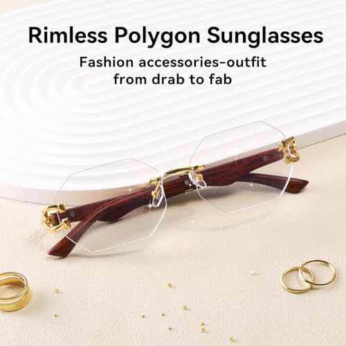 Dollger Rimless Rectangle Sunglasses for Women Men Fashion Hip hop Frameless Designer Shades Wooden Y2K Square Sun Glasses2