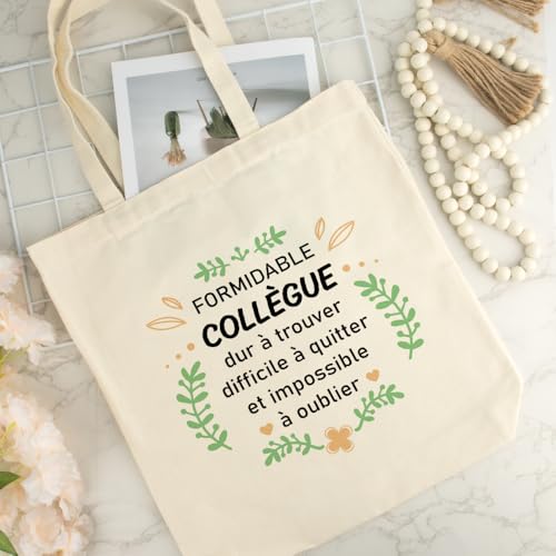 XiuSpark Sac En Toile Tote Bag, Cadeau Collègue de Travail Humoristique pour Femme et Homme, Idéal pour Noël, Départ ou Bureau, Grande Capacité, Couleur Blanc Cassé – vue 5