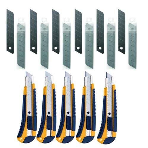 Alco-Albert 116_129-10 - Cutter 18 mm avec 60 lames de rechange, 5 couteaux universels Profi, cutter pour moquette, couteau de travail