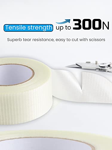 Lichamp Strapping Tape 2 Inches, 60 Yards Reinforced Packing Tape Wide Fiberglass Tape Filament Nylon Tape #TOP3