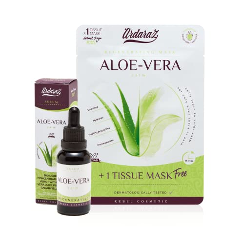 Regenerierendes Gesichtsserum mit 500 % hochkonzentrierter kanarischer Aloe Vera. Feuchtigkeitsspendendes Serum Gesicht, das geschädigte Haut repariert. Echte Ergebnisse in 12 Wochen. Ardaraz Cover