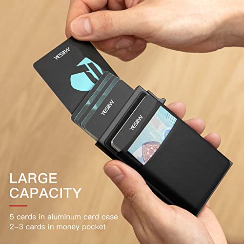 Yesiiw Minimalist Pop Up Card Holder Wallet For Men Rfid Blocking | Slim Business Credit Card Wallet With Money Pocket | Aluminum Metal Bank Card Case For Notes And Coins And Debit Cards | Black #TOP2