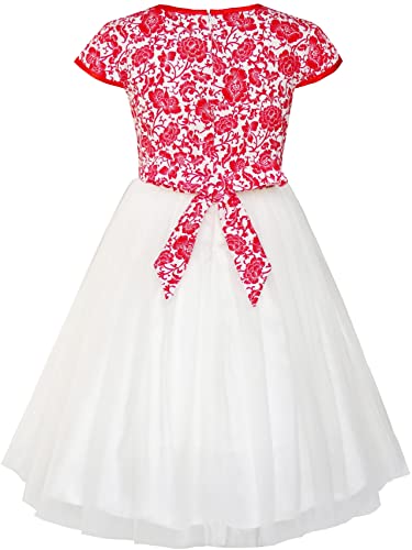 Image of Girl's Synthetic a-line Maxi Dress (WLT-1027 9-10 Years Red & White